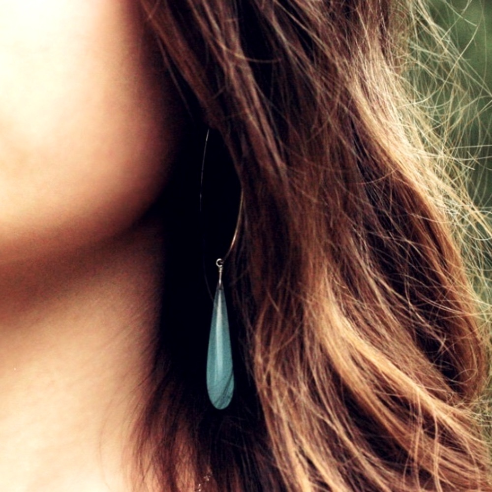 Aqua Blue Teardrop + Silver Hoops